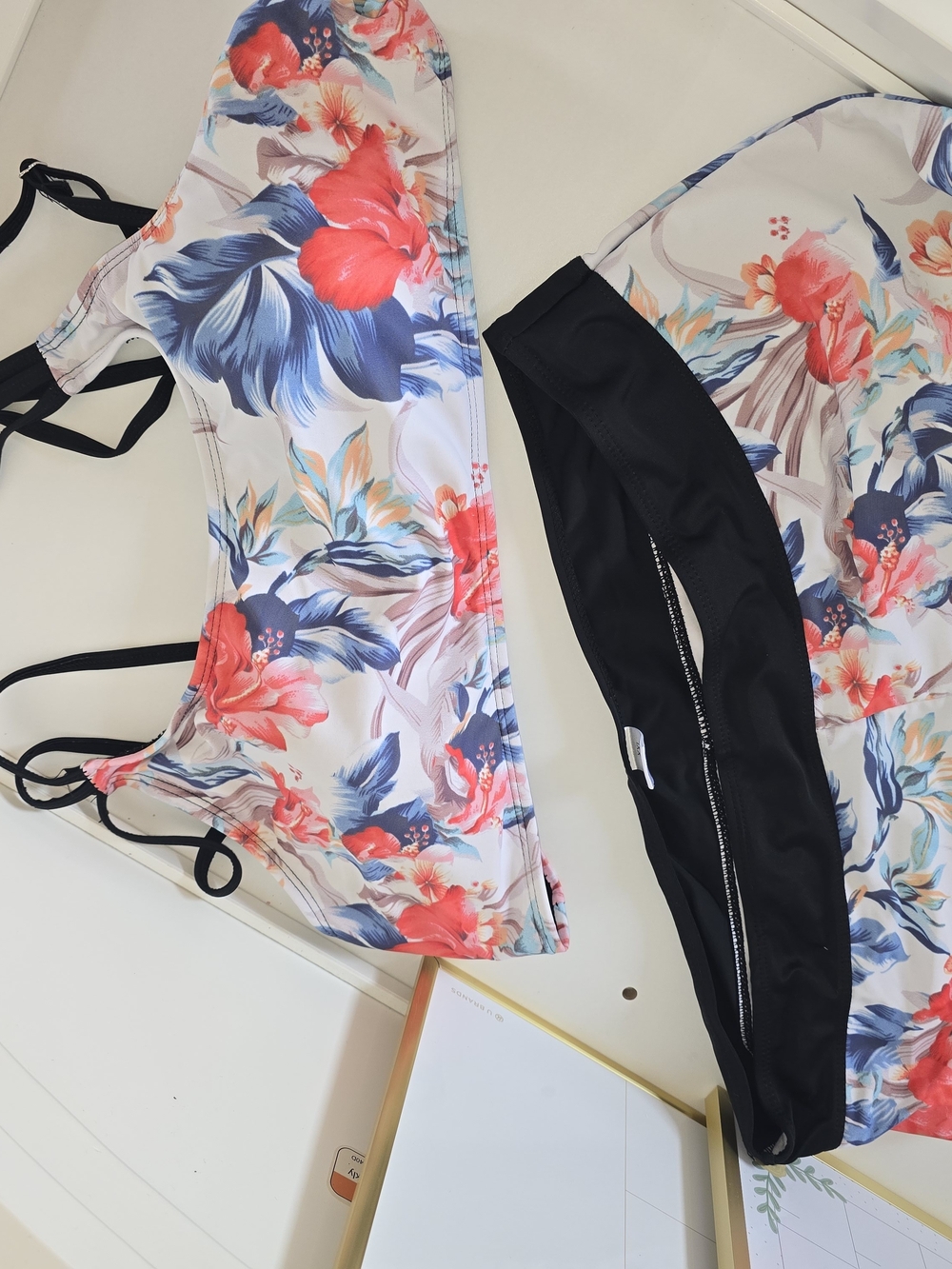 Floral Print Women's Swimsuit - Coral & Blue